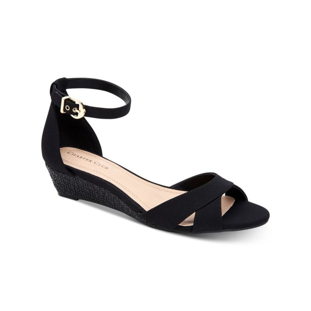 CHARTER CLUB Womens Black Crisscross Straps Gippi Round Toe Wedge Sandals 10 M